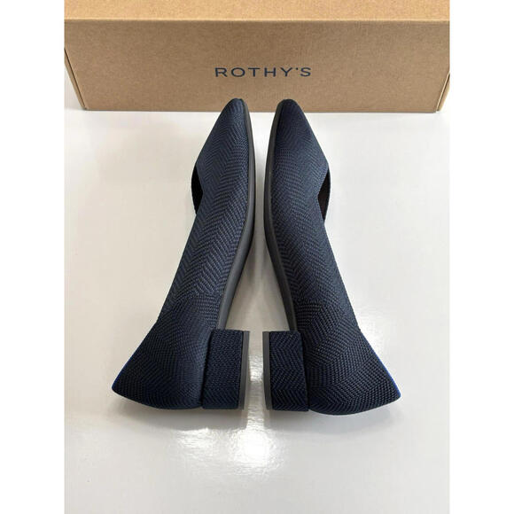 Rothy's The High Point Block Heel Women's 11.5 Navy Herringbone Knit Shoes NEW - Picture 7 of 16